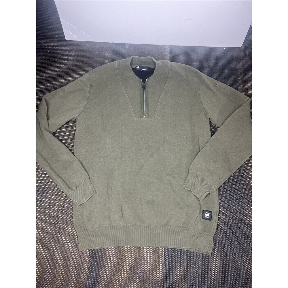 G-Star RAW Mens‎ Quarter Zip Mock Neck Sweater Olive Green Large Long Sleeve